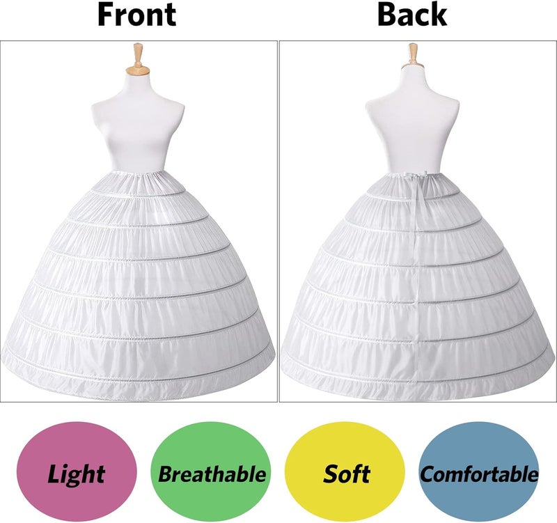 PrettyQueen Women 6 Hoop Petticoat White A-line Floor-Length Crinoline Underskirt for Bridal Wedding Dress Ball Gown - Image 3